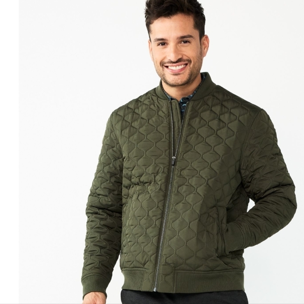 Men's Apt 9 Quilted Bomber Jacket In Olive Green Xl New